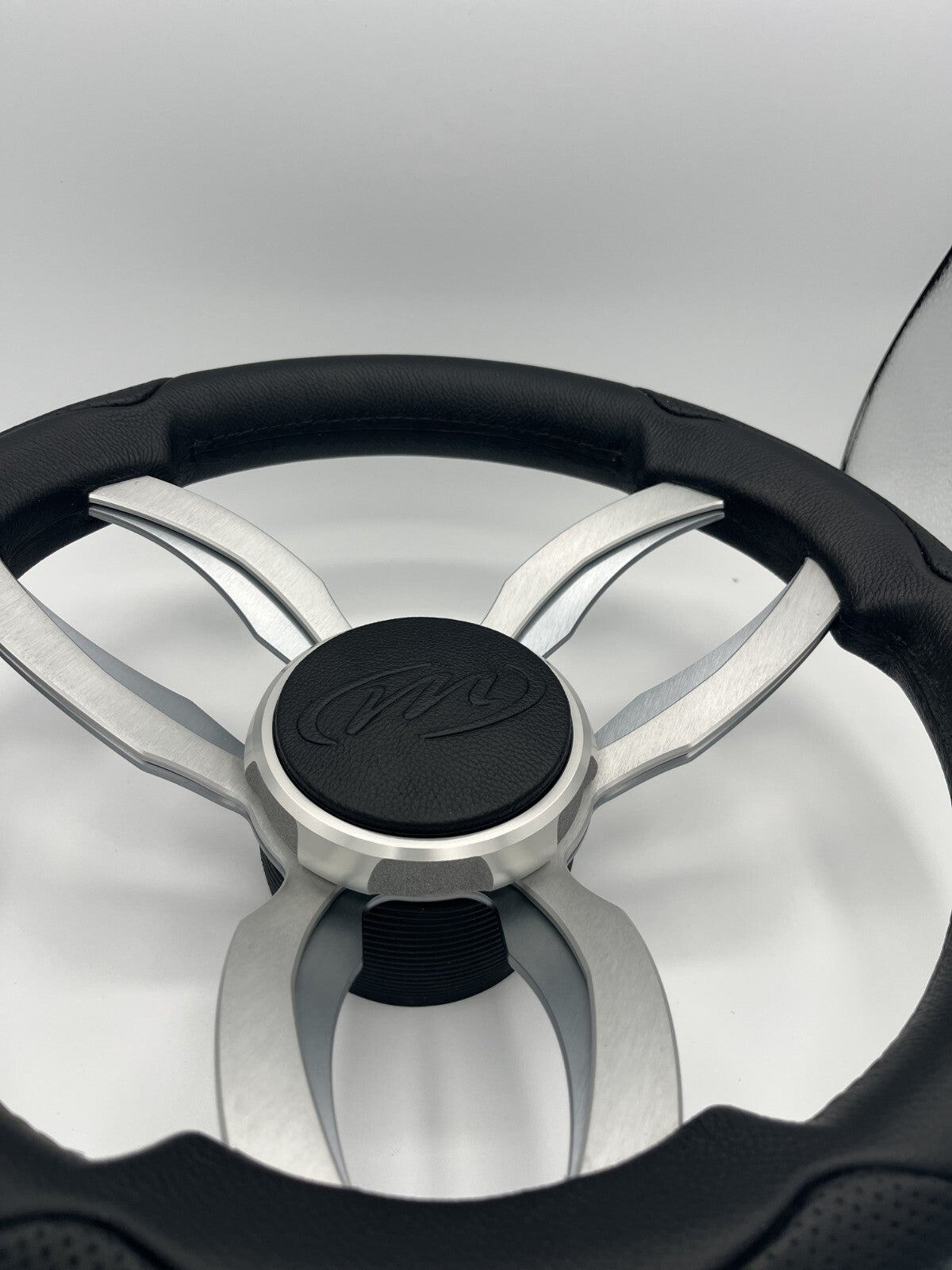 Garda Boat Steering Wheel Brushed Dual Spoke Alum | Manitou Pontoon Boat Logo