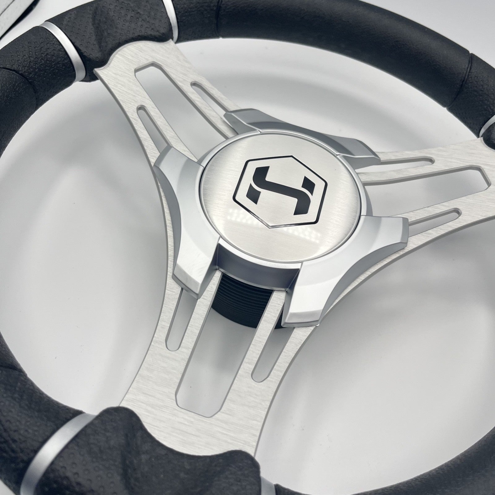 Gussi Italia Boat Steering Wheel Brushed Aluminum Spokes | Harris Pontoon Cap