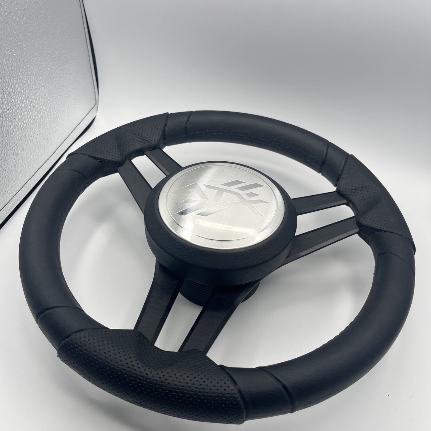 Molinara Marine Steering Wheel Black Brushed Aluminum Spokes | ATX