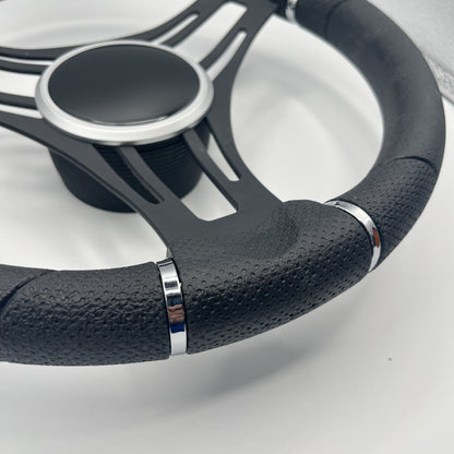 Gussi Italia Boat Steering Wheel Black Brushed Alum Spokes | Black Dome