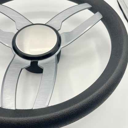 Cabrio Boat Steering Wheel Gray Brushed Alum Spoke | Plain