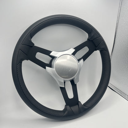Gussi Italia Boat Model 15 Steering Wheel Black Brushed Alum Spokes | SilvPlain