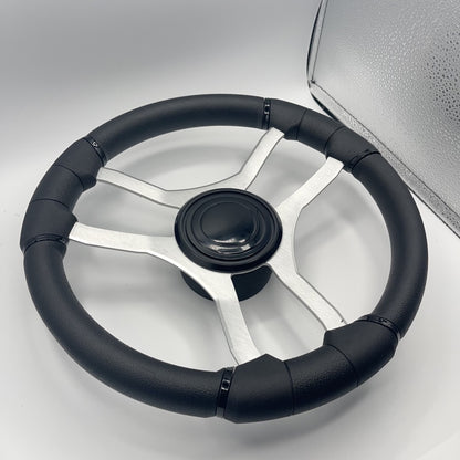 Malera Boat Steering Wheel Brushed Aluminum Spokes | LG Black Snap-in