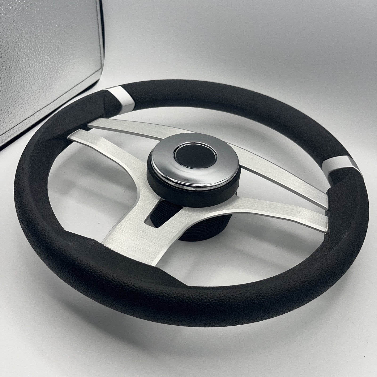 Badia Boat Steering Wheel Brushed Aluminum Spokes | Chrome-style Dome