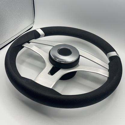 Badia Boat Steering Wheel Brushed Aluminum Spokes | Chrome-style Dome