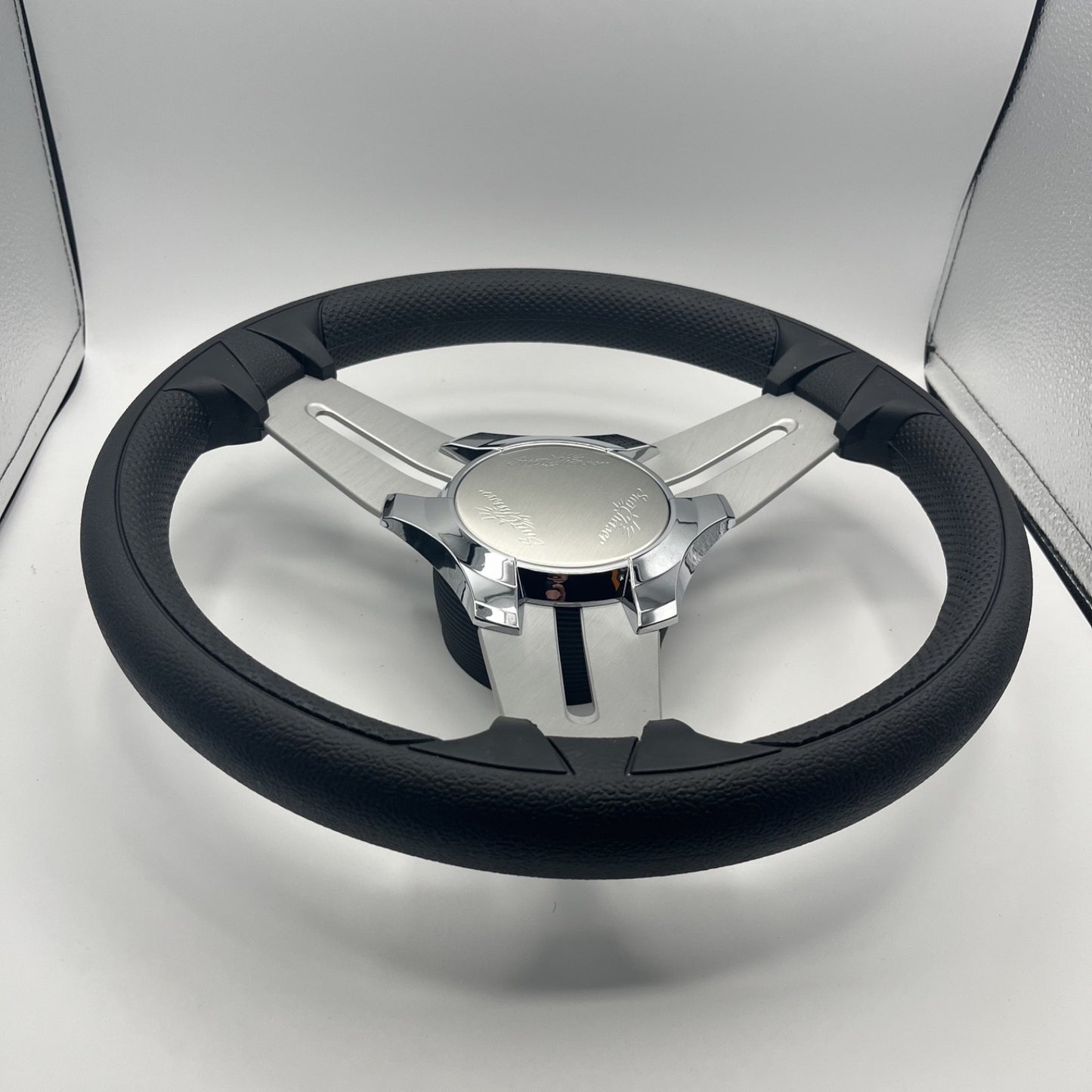 Model 15 Marine Steering Wheel Brush Alum Spokes | Sunchaser Boats Logo