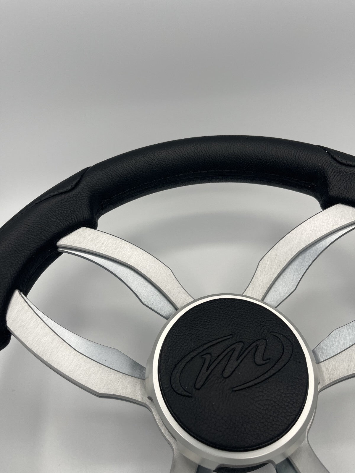 Garda Boat Steering Wheel Brushed Dual Spoke Alum | Manitou Pontoon Boat Logo