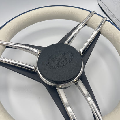 Cobalt Boat Steering Wheel Stainless Steel Spoke Blue Leather Rim | Cobalt Logo