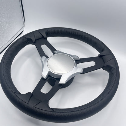 Model 15 Boat Steering Wheel Black Brushed Alum Spokes | SilvPlain