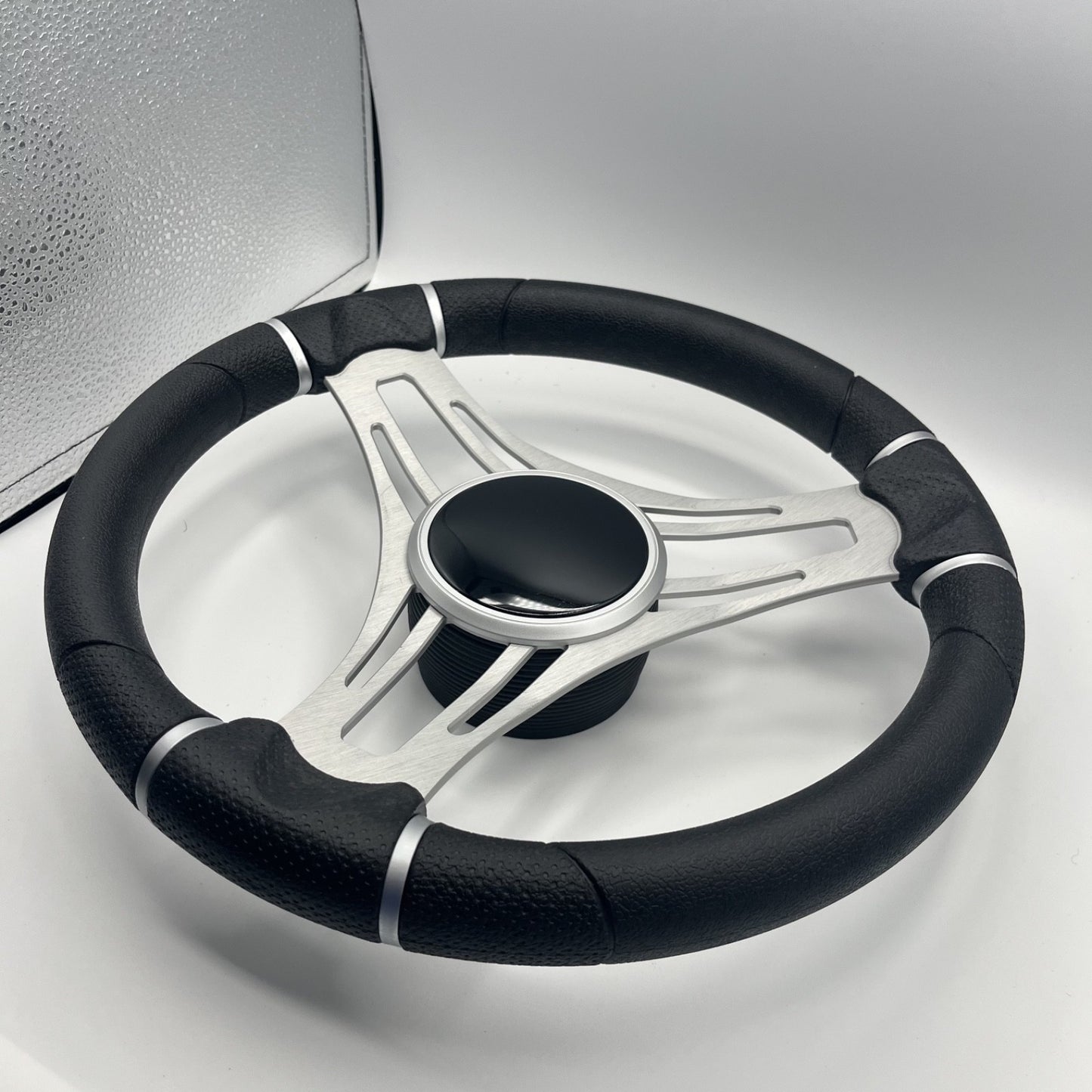 Gussi Italia Boat Steering Wheel Brushed Aluminum Spoke | Black Dome
