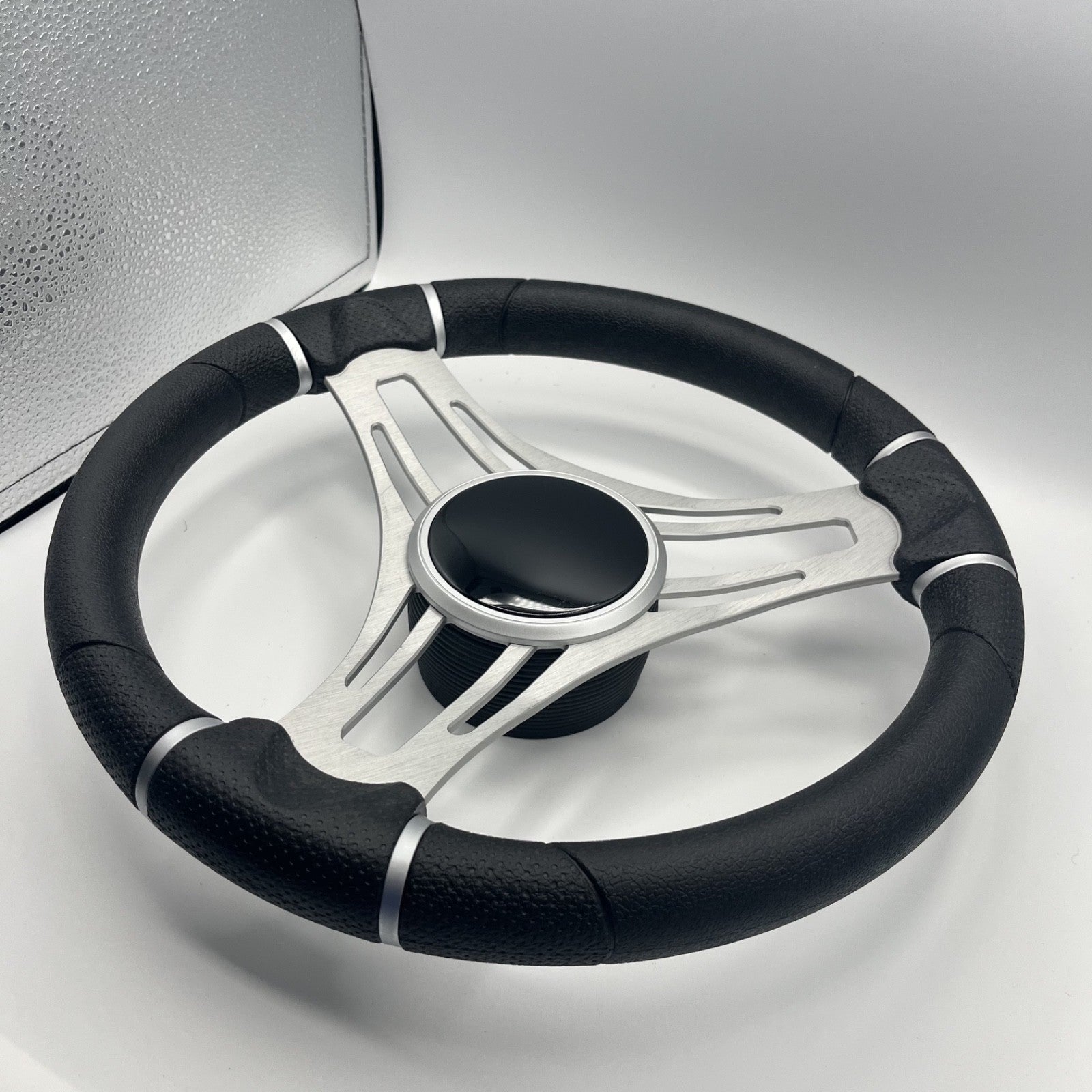 Gussi Italia Boat Steering Wheel Brushed Aluminum Spoke | Black Dome