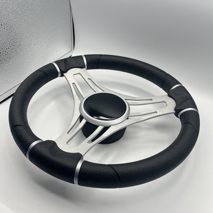 Gussi Italia Boat Steering Wheel Brushed Aluminum Spoke | Black Dome
