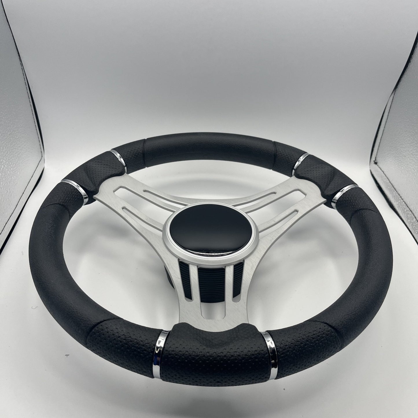 Verona Boat Steering Wheel Brush Alum Spoke | Black Gloss Dome