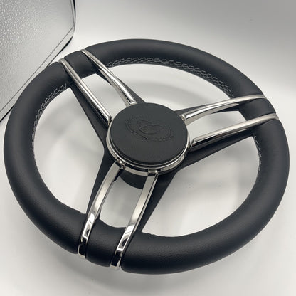 Cobalt Boat Steering Wheel Stainless Steel Spoke Leather Rim | Cobalt Boats Logo