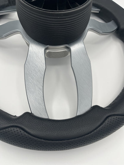 Garda Boat Steering Wheel Brushed Dual Spoke Alum | Manitou Pontoon Boat Logo