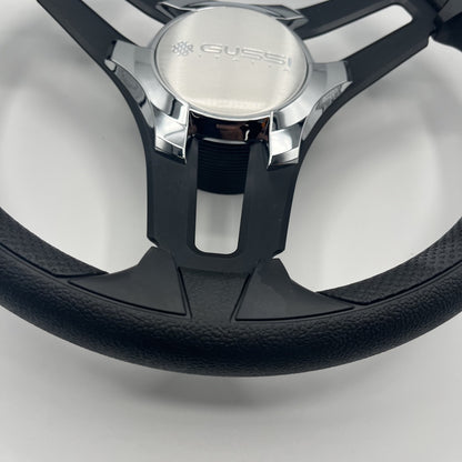 Gussi Italia Marine Steering Wheel Black Brush Metal Spokes | Gussi Logo