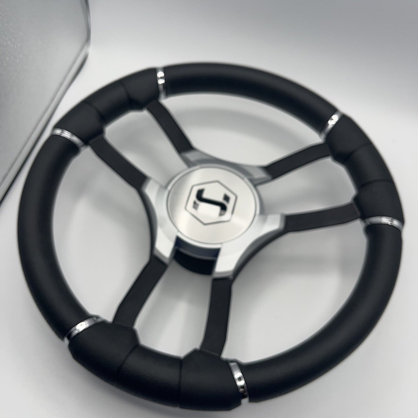 Malera Boat Steering Wheel Black Aluminum Spokes - Gray-style Harris Pontoon