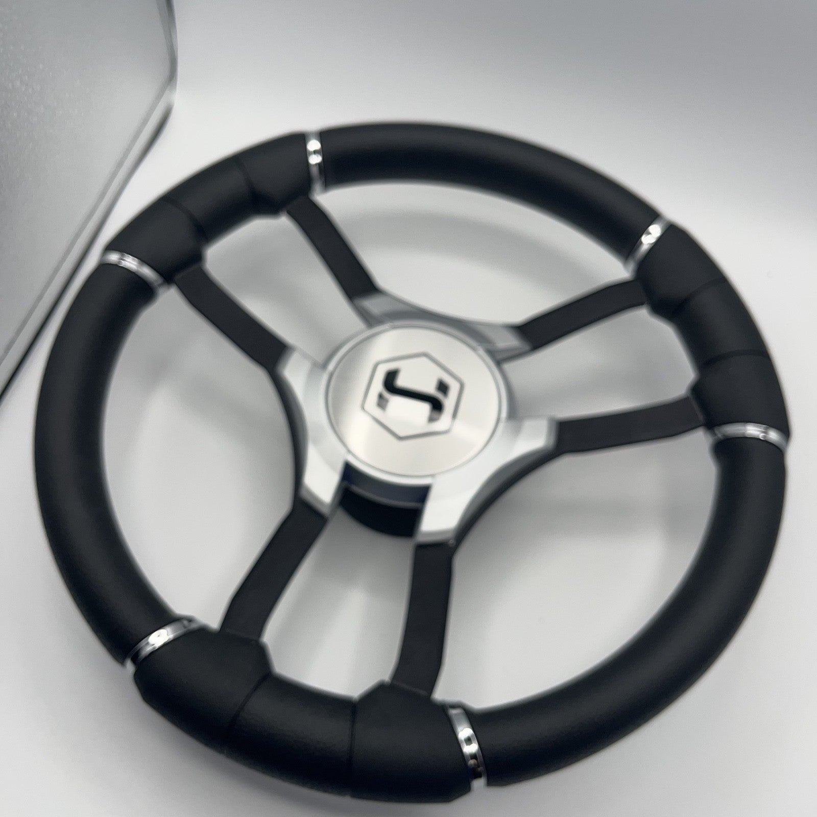 Malera Boat Steering Wheel Black Aluminum Spokes - Gray-style Harris Pontoon