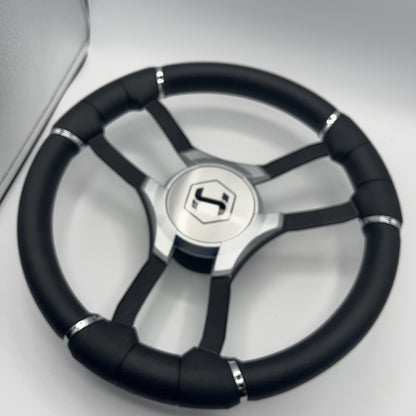 Malera Boat Steering Wheel Black Aluminum Spokes - Gray-style Harris Pontoon
