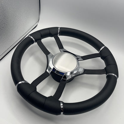 Malera Boat Steering Wheel Black Aluminum Spokes | Chrome Plain