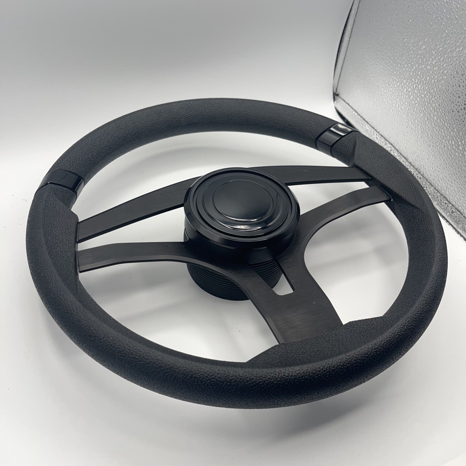Badia Boat Steering Wheel Brushed Black Aluminum Spokes | LG Black Snap-in
