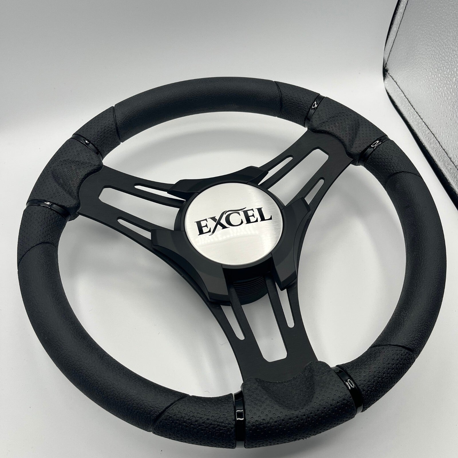 Verona Boat Steering Wheel Black Brushed Aluminum Spokes | Excel Boats