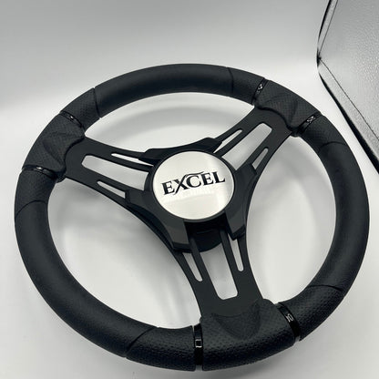 Verona Boat Steering Wheel Black Brushed Aluminum Spokes | Excel Boats