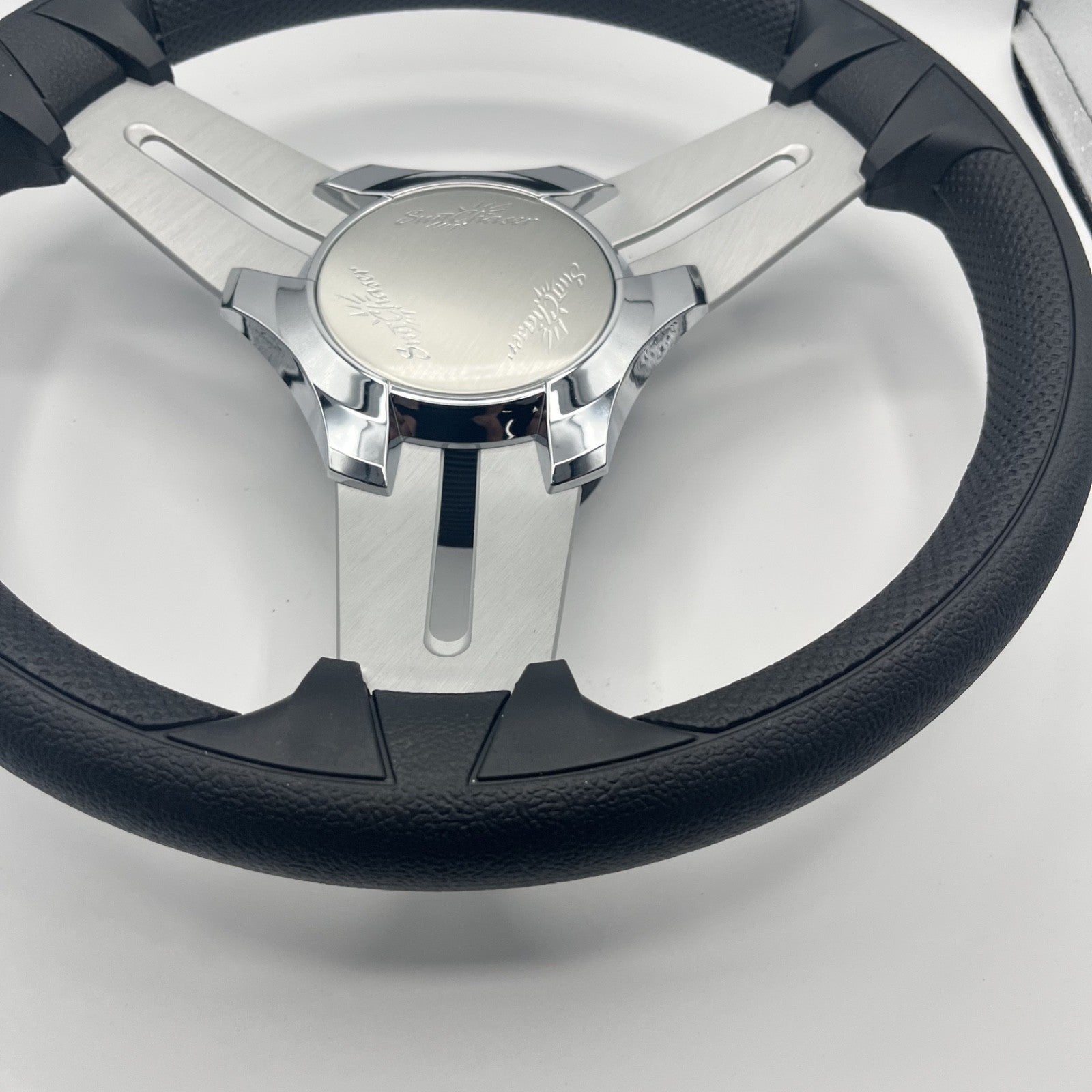 Model 15 Marine Steering Wheel Brush Alum Spokes | Sunchaser Boats Logo