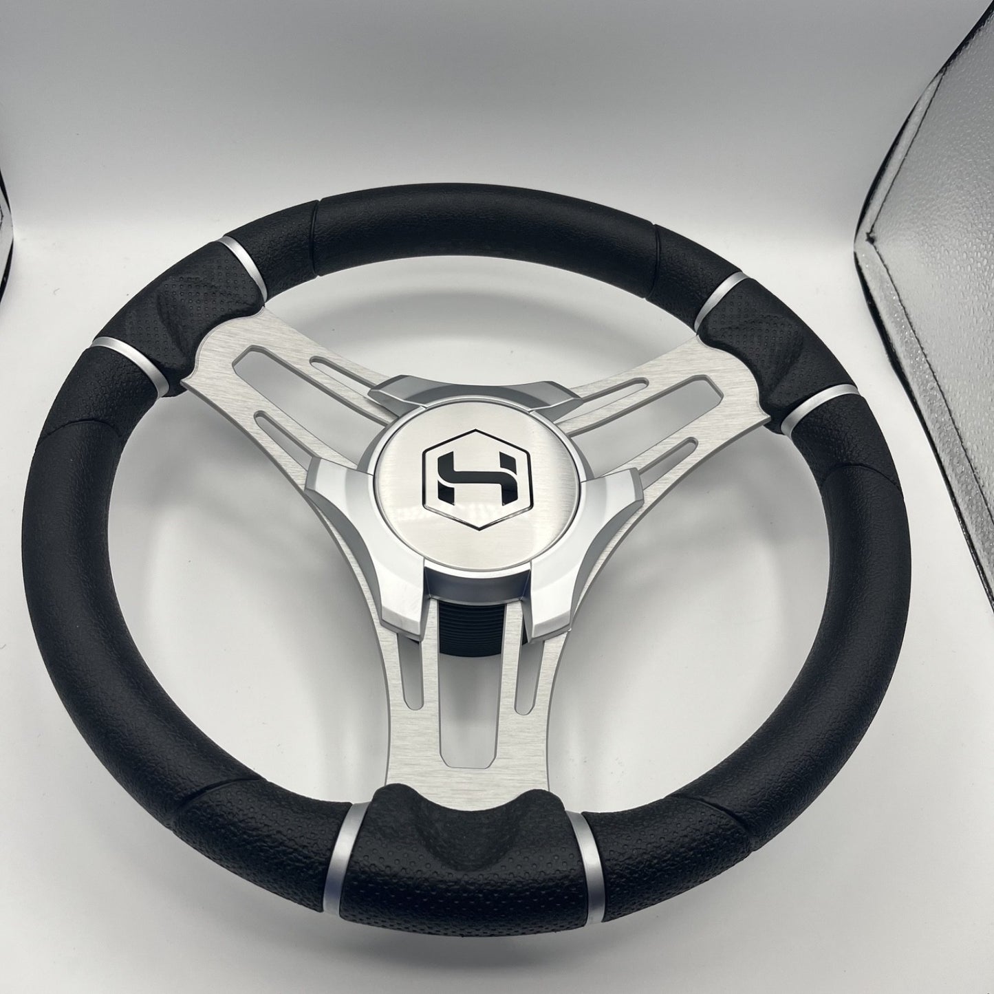 Gussi Italia Boat Steering Wheel Brushed Aluminum Spokes | Harris Pontoon Cap