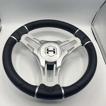 Gussi Italia Boat Steering Wheel Brushed Aluminum Spokes | Harris Pontoon Cap