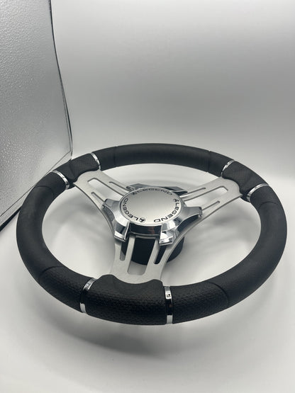 Verona Boat Steering Wheel Gray Brushed Aluminum Spokes | Legend Boats Logo