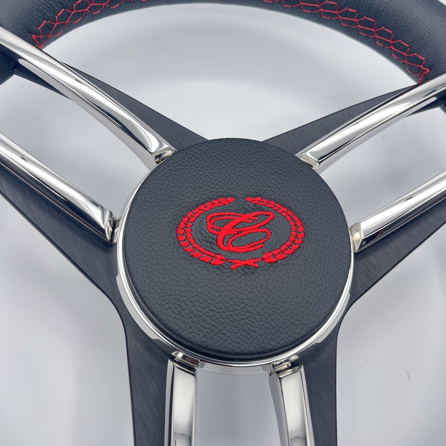 Cobalt Boat Steering Wheel Stainless Steel Spoke Leather Rim | Cobalt Boats Logo