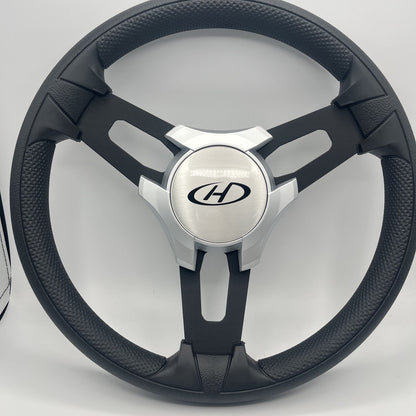 Gussi Italia Boat Model 15 Steering Wheel Black Brushed Alum Spokes | Harris