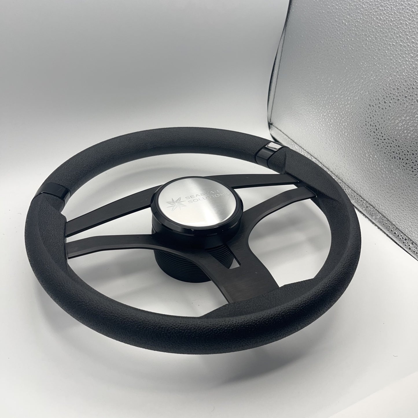 Badia Boat Steering Wheel Brushed Black Aluminum Spokes | Seastar Solutions