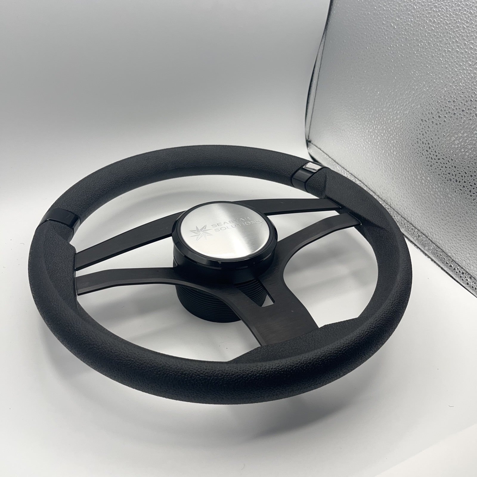 Badia Boat Steering Wheel Brushed Black Aluminum Spokes | Seastar Solutions
