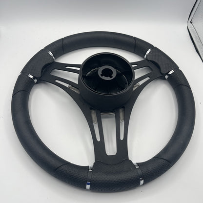 Gussi Italia Boat Steering Wheel Black Brushed Alum Spokes | Crest