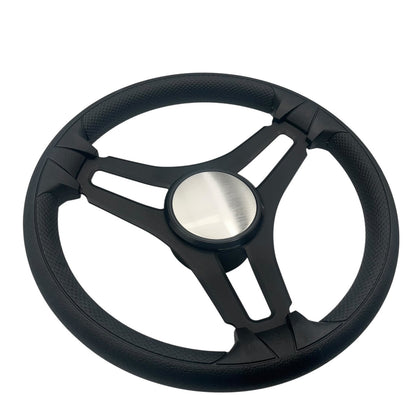 Gussi Italia Marine Steering Wheel Black Brushed Metal Spokes | Plain Dome