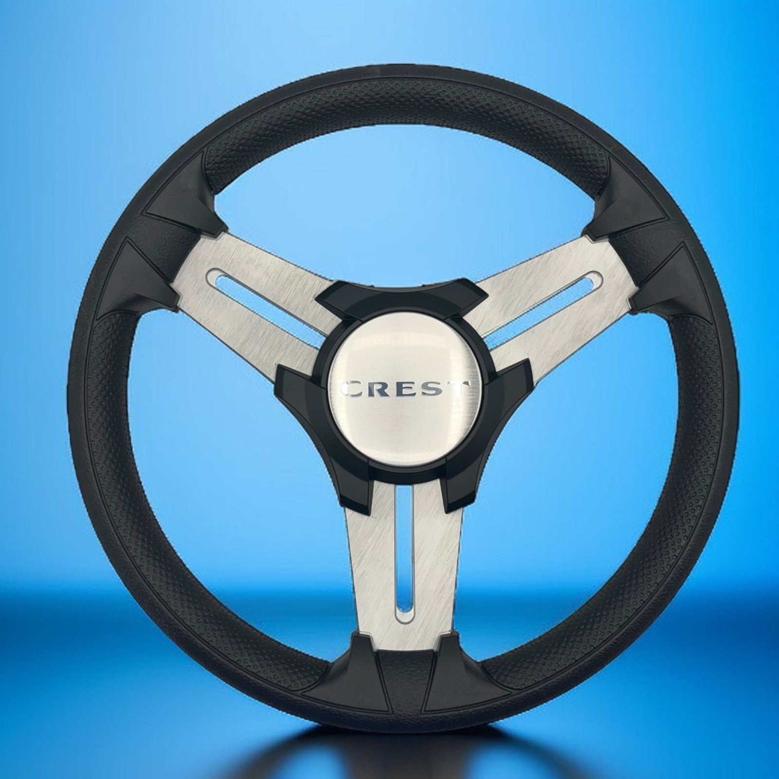 Model 15 Marine Steering Wheel Brush Alum Spokes | Crest Boats Logo