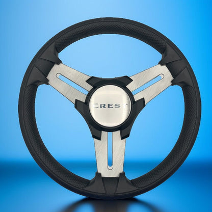 Model 15 Marine Steering Wheel Brush Alum Spokes | Crest Boats Logo