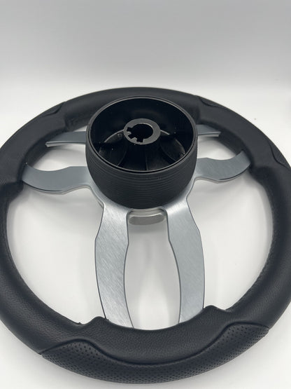 Garda Boat Steering Wheel Brushed Dual Spoke Alum | Manitou Pontoon Boat Logo