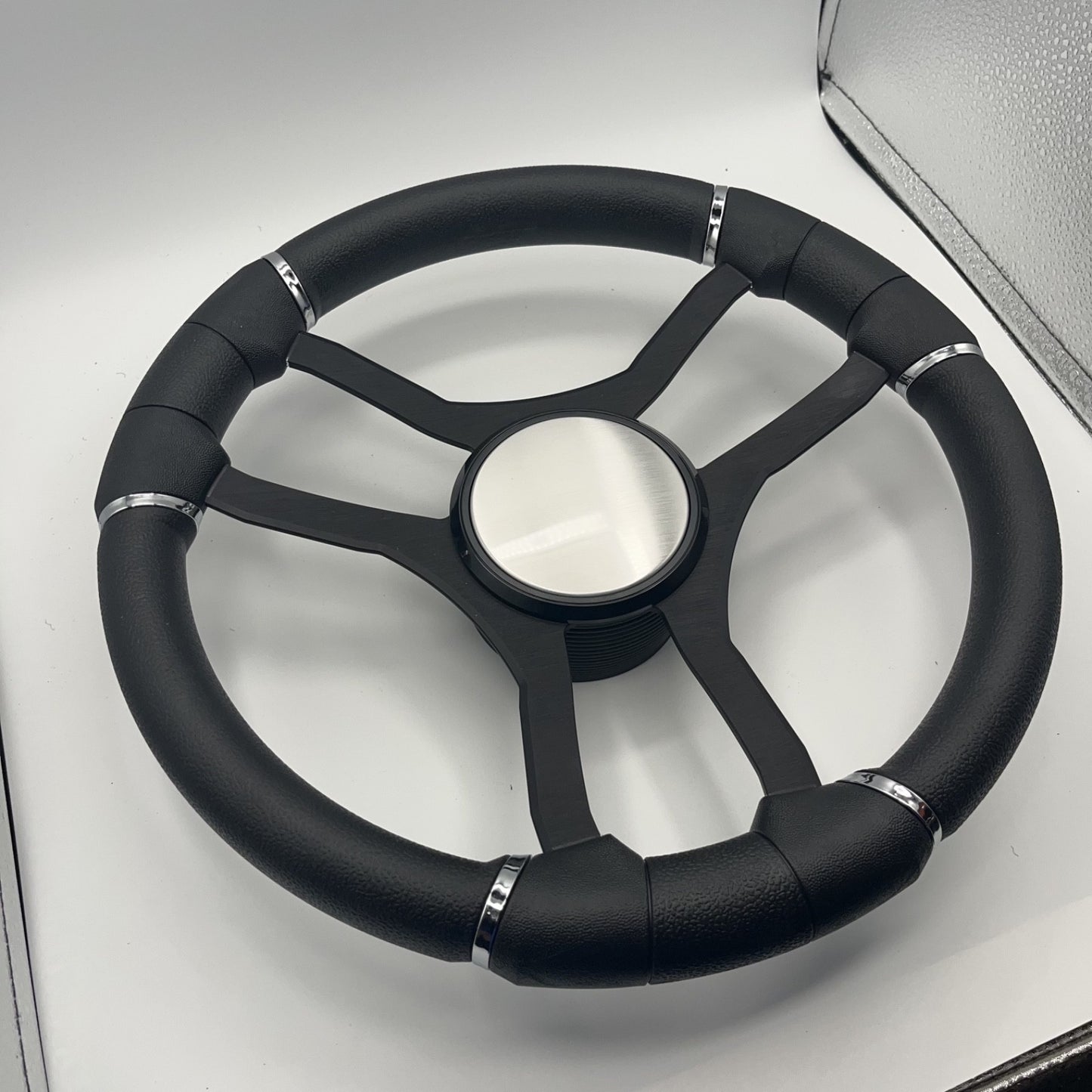 Malera Boat Steering Wheel Black Aluminum Spokes - Plain