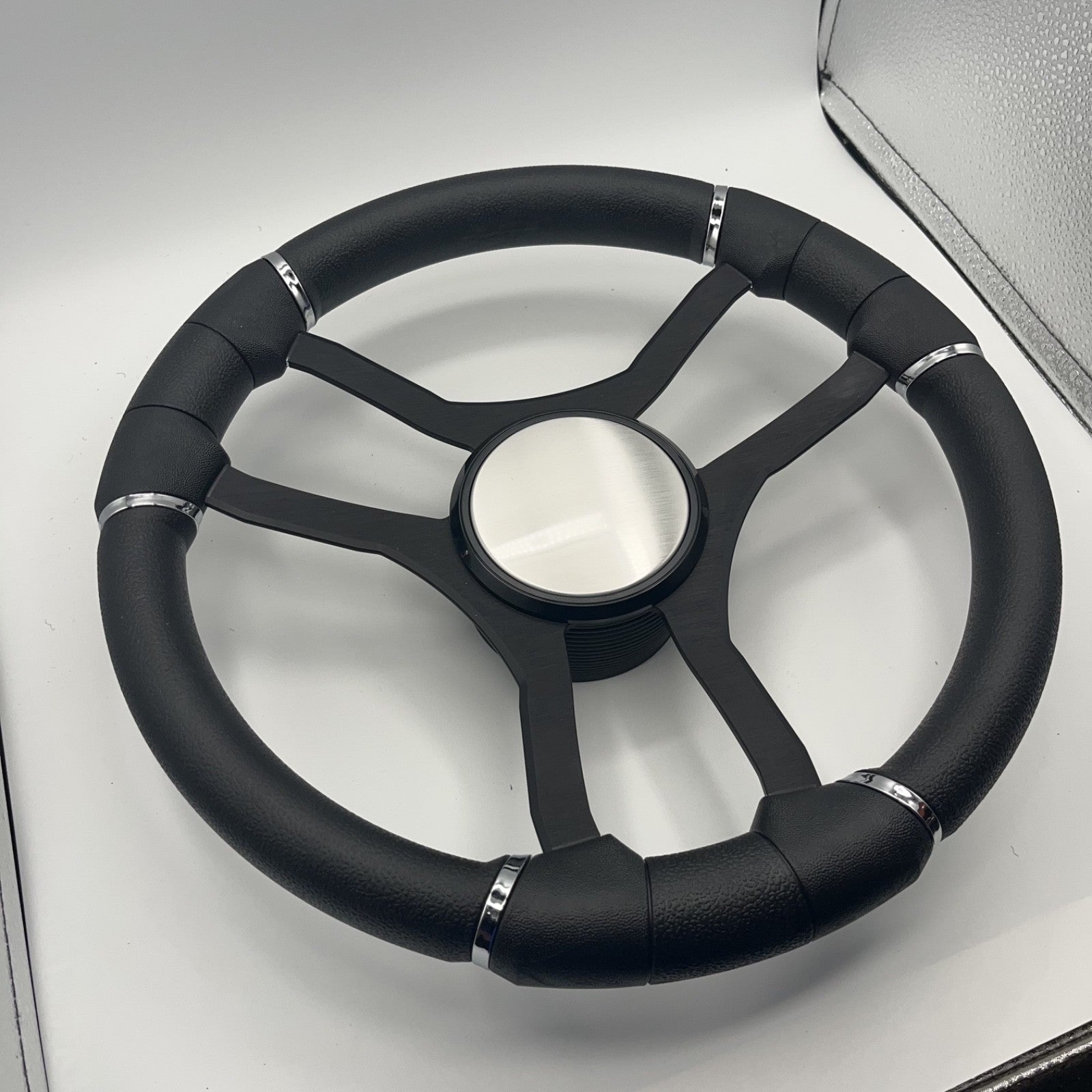 Malera Boat Steering Wheel Black Aluminum Spokes - Plain
