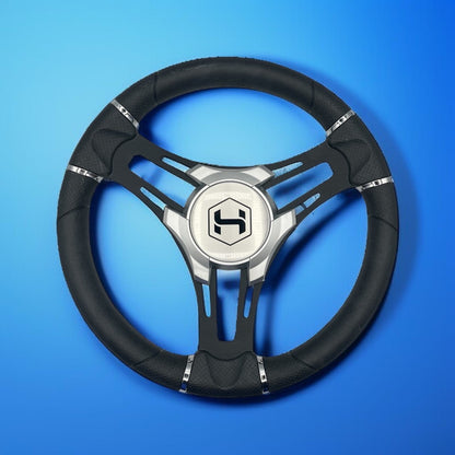 Gussi Italia Boat Steering Wheel Black Brushed Alum Spokes | Harris