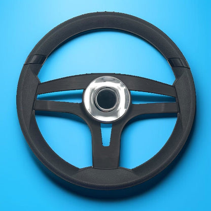 Badia Boat Steering Wheel Brushed Black Aluminum Spokes | Chrome-style Dome
