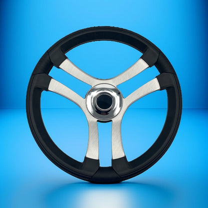 Benaco Boat Steering Wheel Brushed Aluminum Spokes | Chrome-style Dome