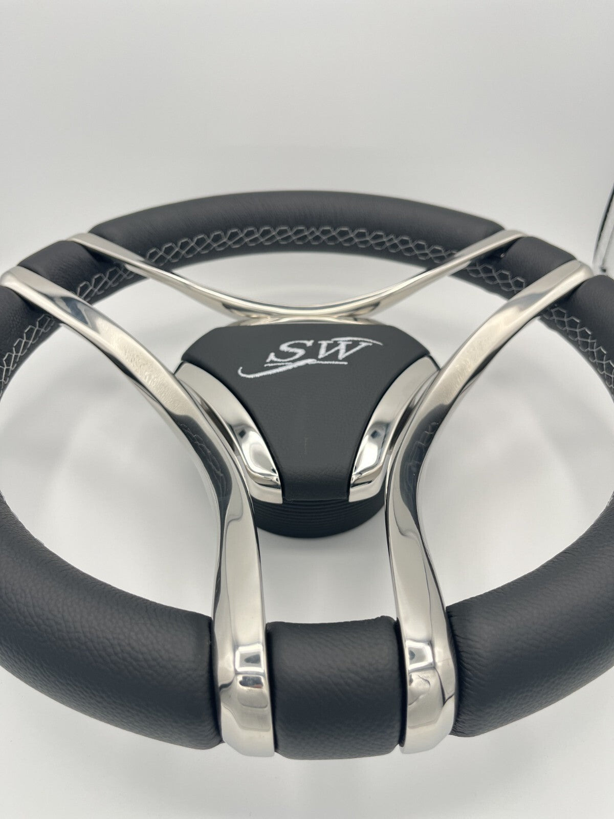 Lora Boat Steering Wheel Stainless Steel Spokes | Silver Wave Boat Logo