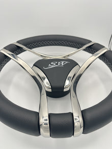 Lora Boat Steering Wheel Stainless Steel Spokes | Silver Wave Boat Logo