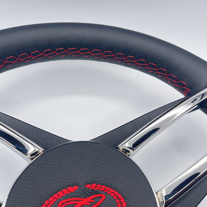 Cobalt Boat Steering Wheel Stainless Steel Spoke Leather Rim | Cobalt Boats Logo