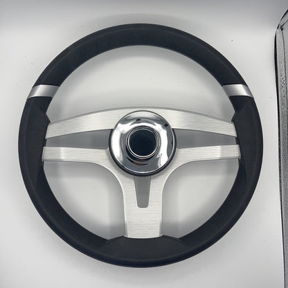 Badia Boat Steering Wheel Brushed Aluminum Spokes | Chrome-style Dome