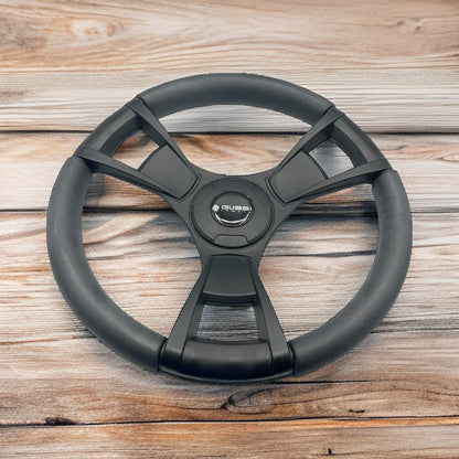 Model M13K Black Boat Steering Wheel KEY HUB Soft Touch Rim ABS Spokes